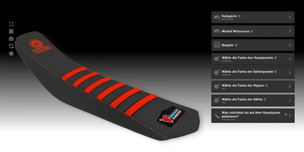 Schwarz roter Yamaha Sitzbankbezug für Yamaha Motocross, Enduro & Dual Sport Motorrad dargestellt im Konfigurator.