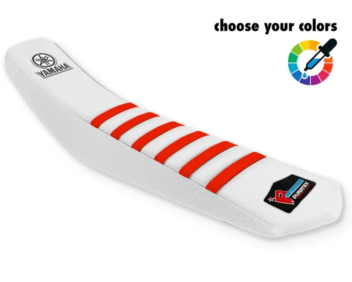 Weißer Yamaha Sitzbankbezug mit roten Rippen für Motocross.